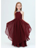 Beaded Cabernet Pleated Chiffon Boho Junior Bridesmaid Dress